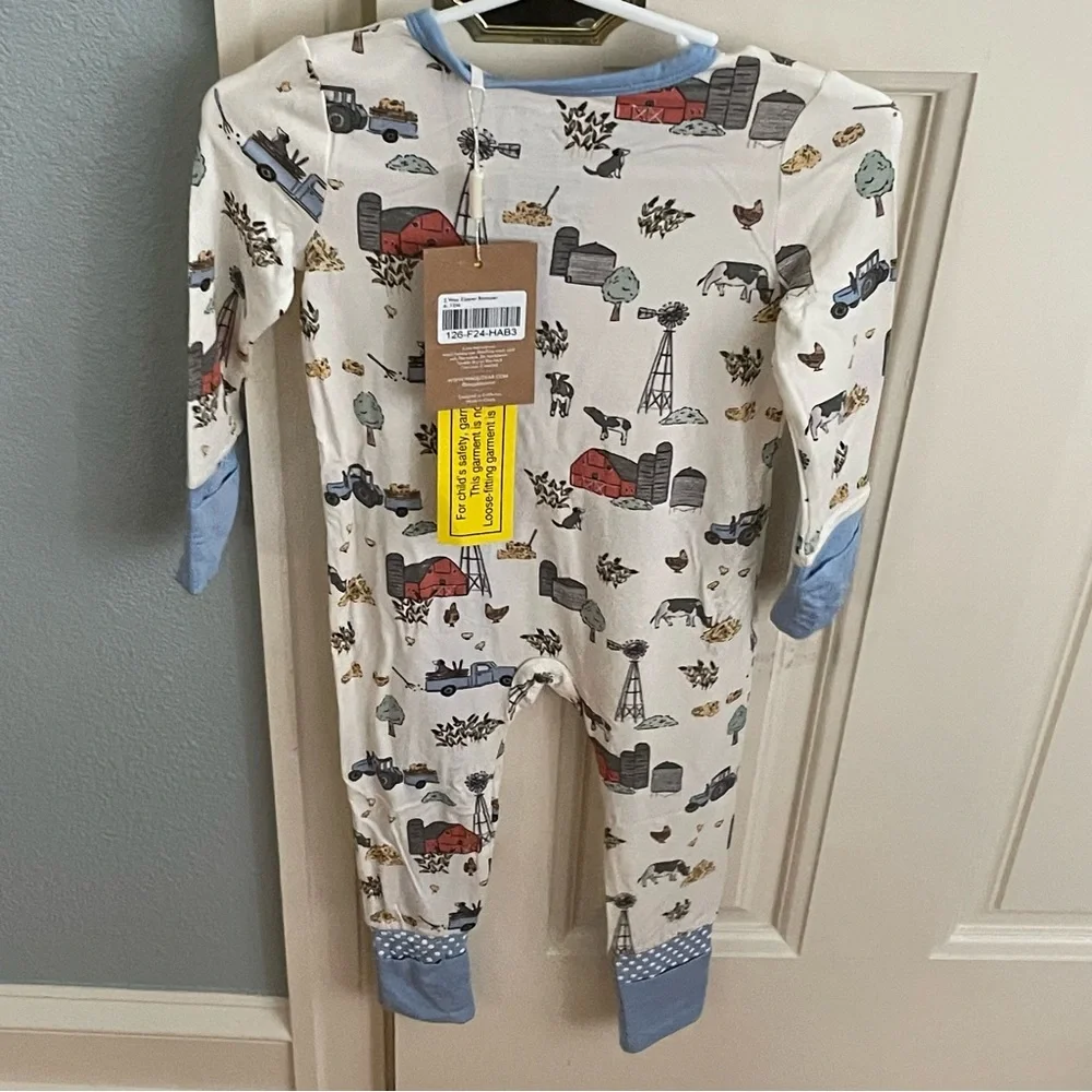 SOLD!!! NWT Angel Dear Bamboo Blue Hay Farmer Print Convertible Pajama 6-12M - Picture 5 of 5